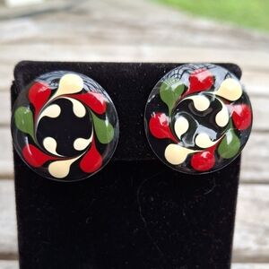 4/$20 Folk Style Hand Painted Style Red, White and Green Pierced Earrings